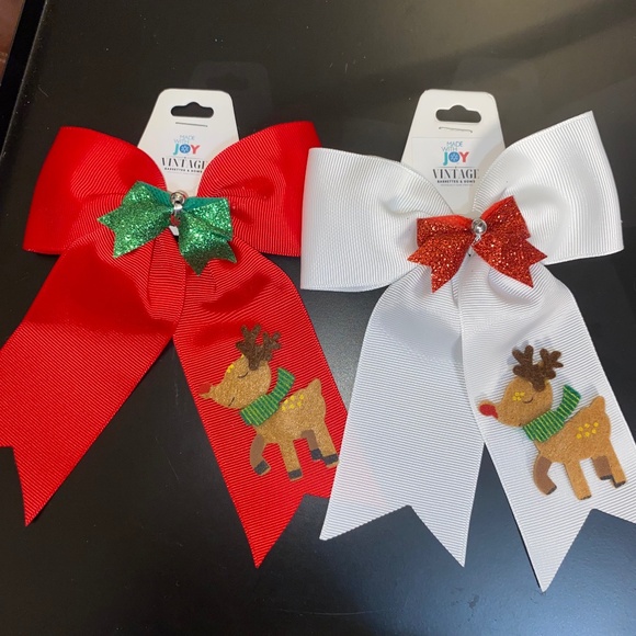 Vintage Barrettes and Bows Other - Handmade Red or White Reindeer Hair bows